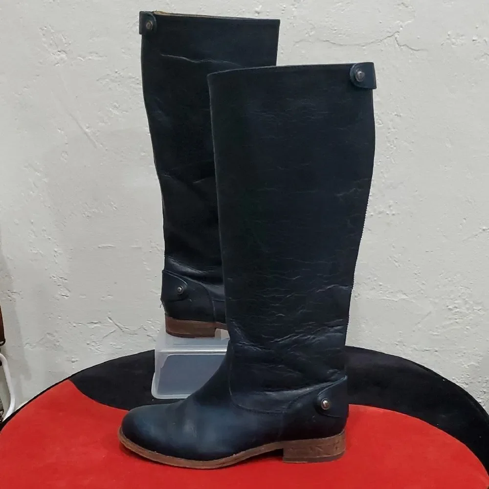 Vintage Frye Leather Boots In Rich Blue Size 6